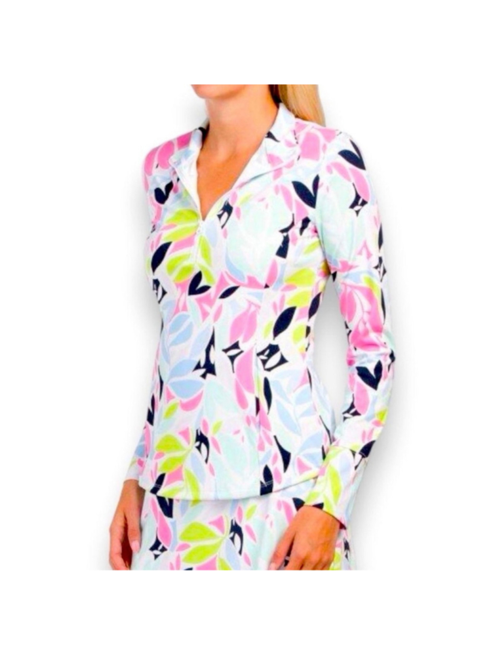 Tommy Bahama Golf Shirt Size Small 1/2 Zip Long Sleeve White Pink Floral Stretch